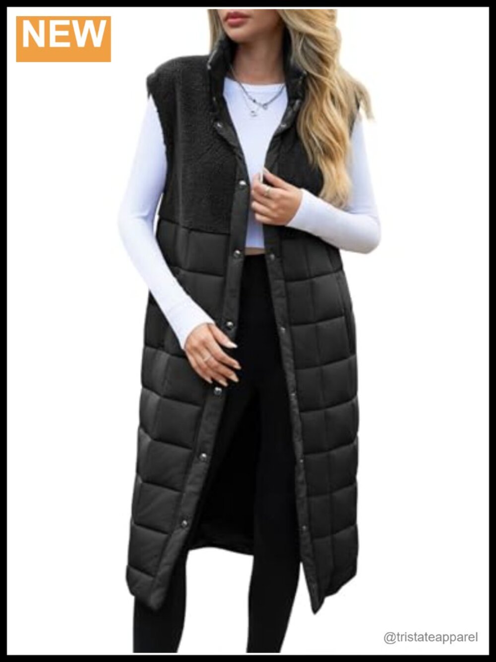 Women's Long Puffer Vest Button Down Sleeveless Winter Coat